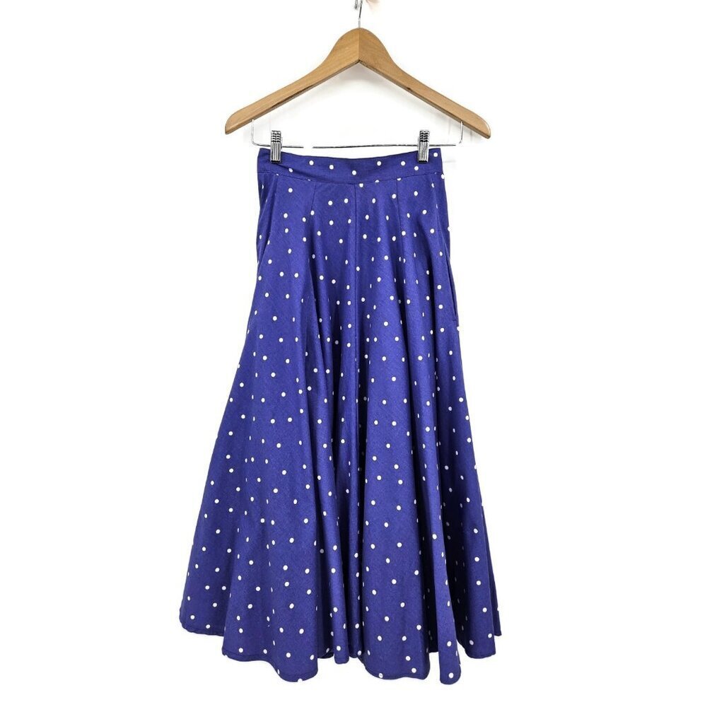 Vtg Laura Ashley Blue White Polka Dot Full Circle Skirt Womens 8 Great Britain